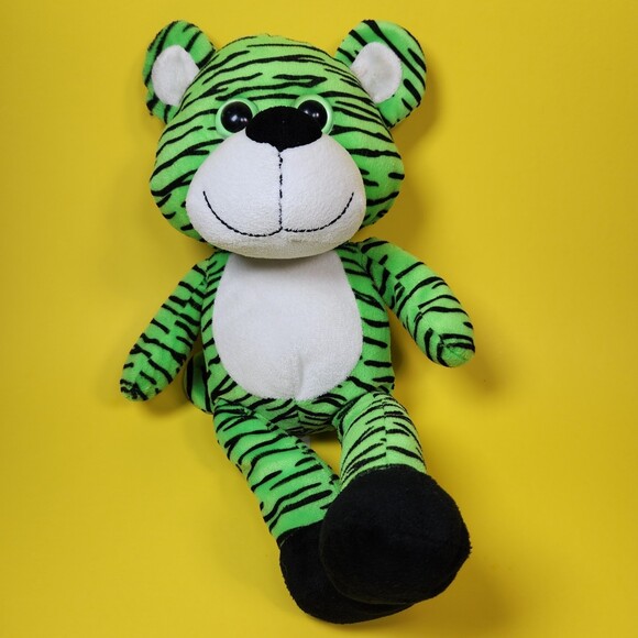 Kellytoy Bear Plush Smiling Toy  Stuffed Animal Green Black Tiger Stripe - Picture 2 of 8